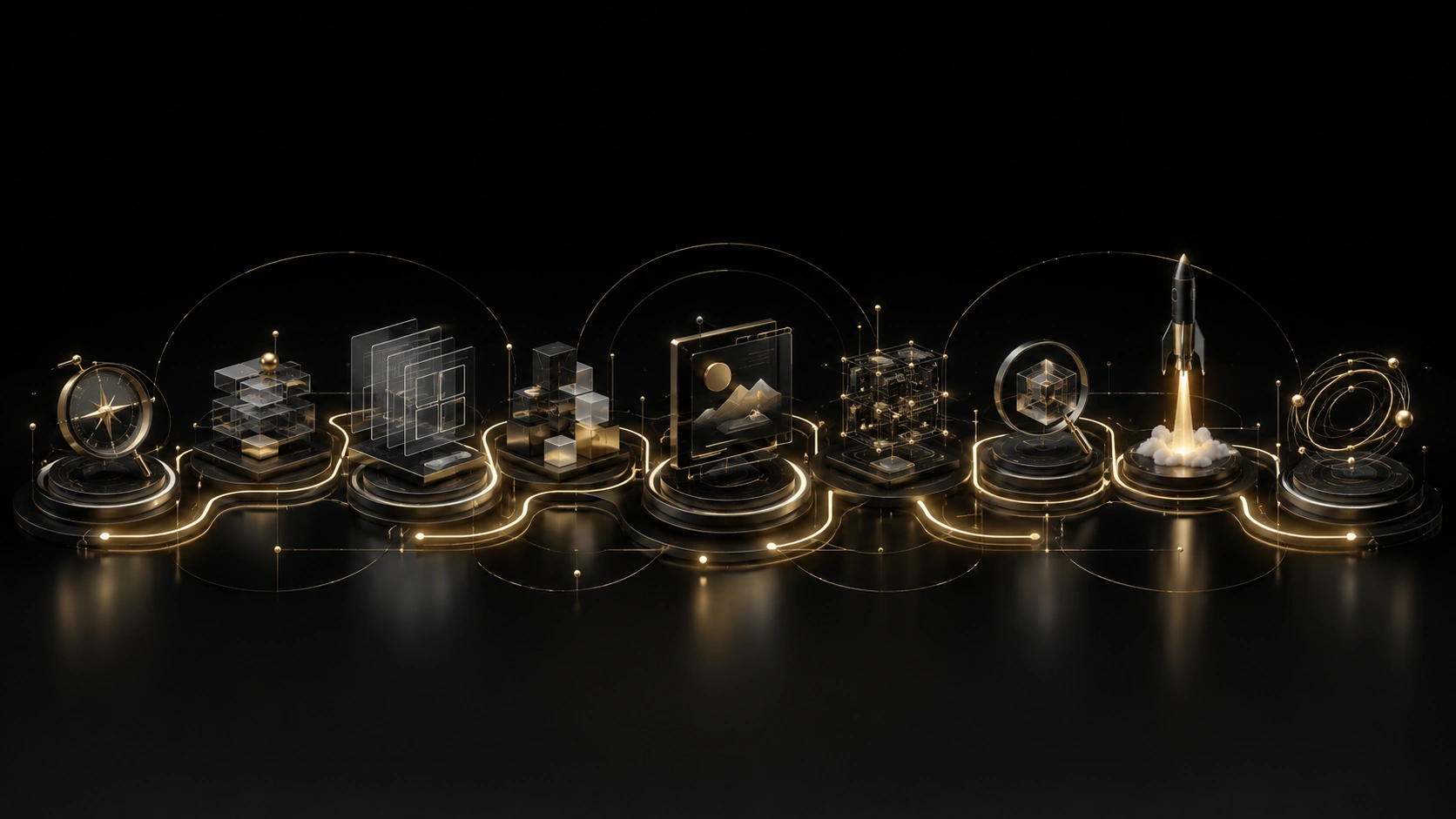 Professional website project process showing strategy, UX, content, design, development, testing and launch.
