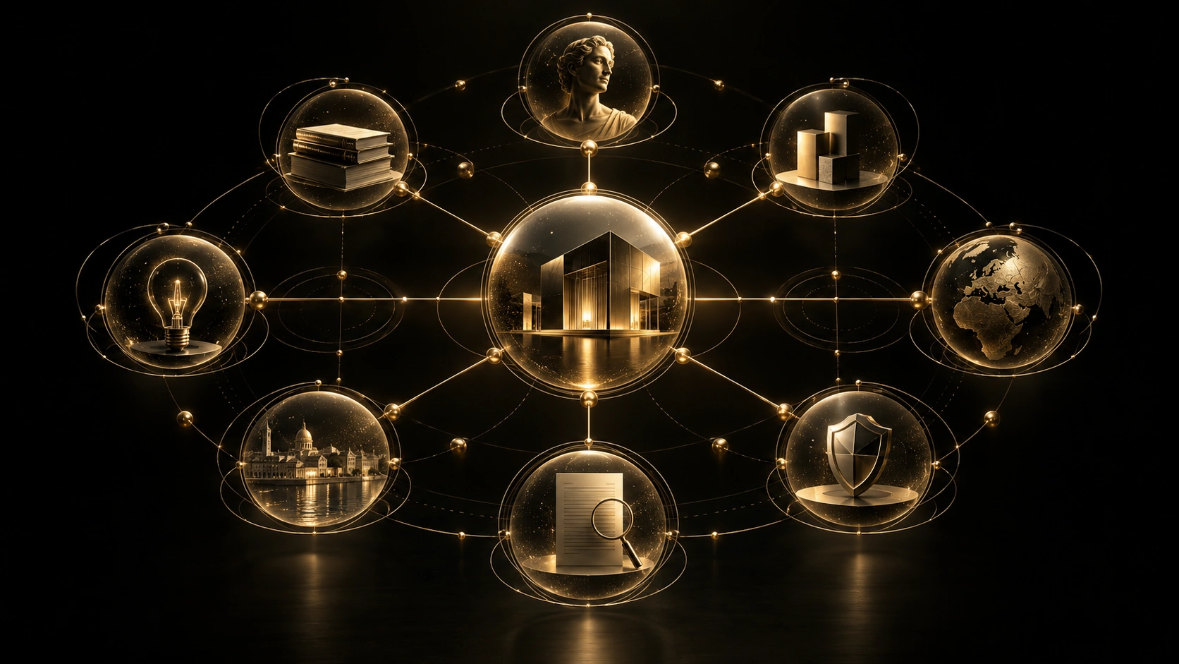 Entity SEO visualisation connecting brands, people, services and topics through structured semantic relationships.